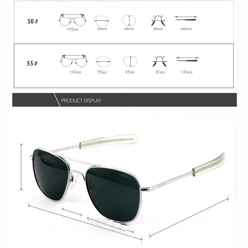 Pilot RE Sunglasses Men Top Quality Sun Glasses For Male American Army Military Glass Lens AO Optical Lens Oculos