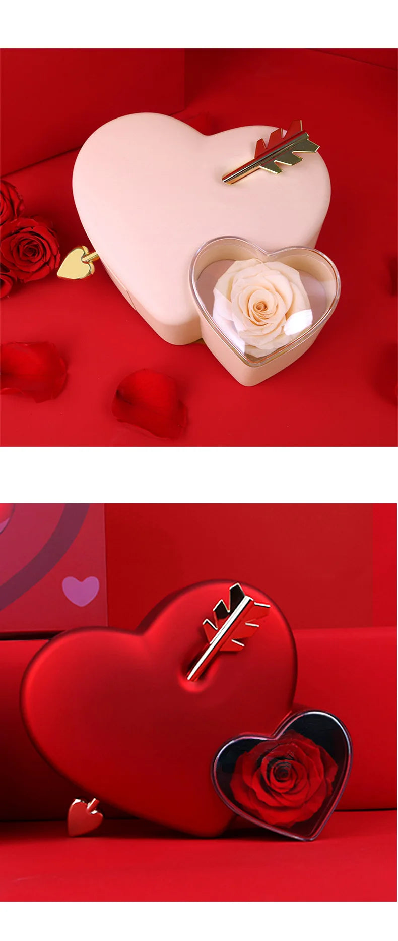 Christmas Creative Heart-piercing Jewelry Box with Eternal Rose Preserved Flowers Party Drawer Box Design Valentine's Day Gifts