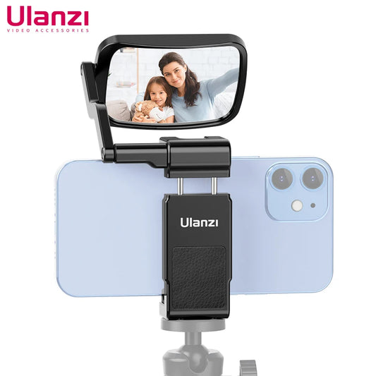 Ulanzi ST-30 Phone Clip Flip Mirror Kit Universal Smartphone Vlog Adjustable Angle Selfie Bracket with Cold Shoe for Video Light