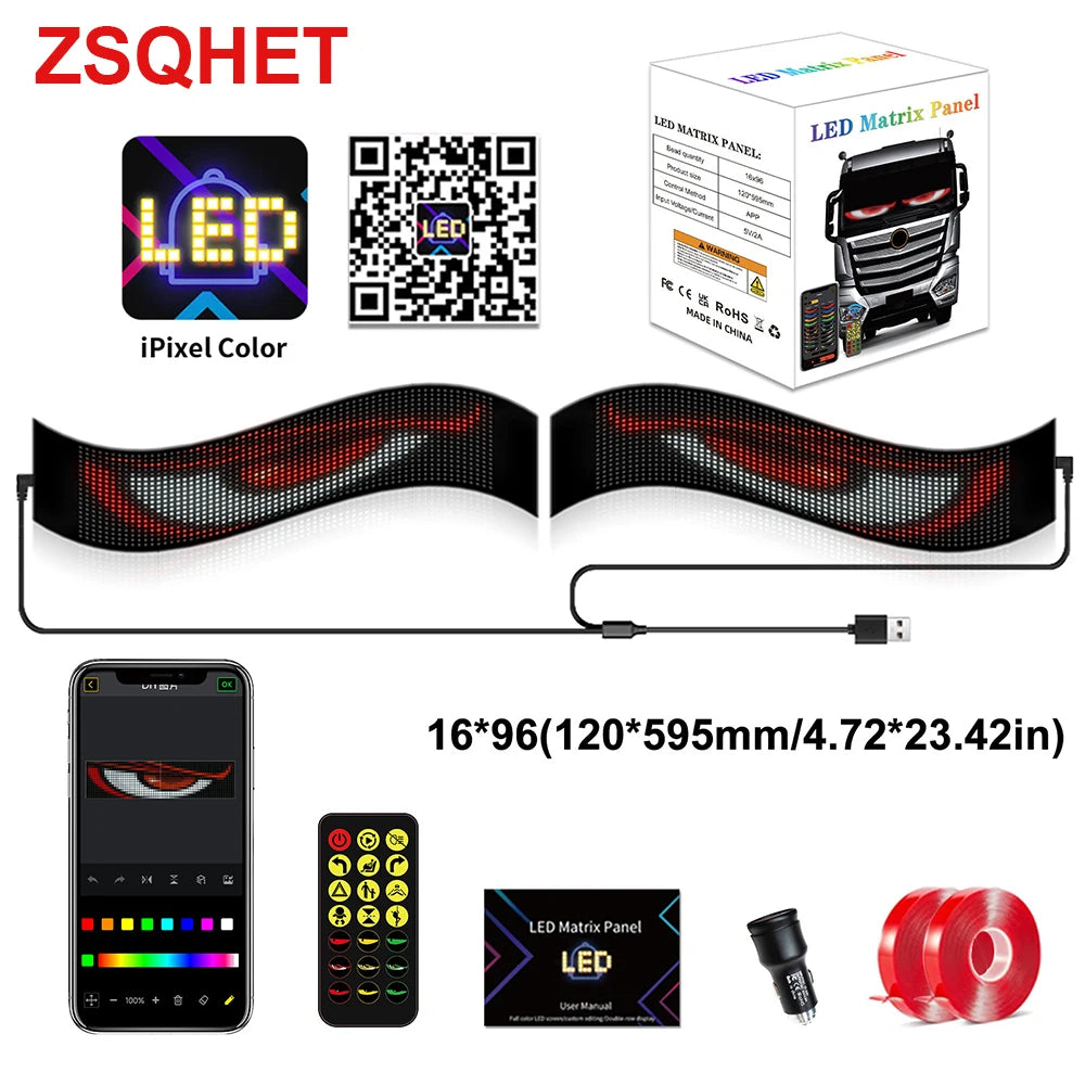 RGB LED Car Sign Animation LED Matrix Pixel Panel DIY Programmable Bluetooth App Control LED Panel Flexible Display Light