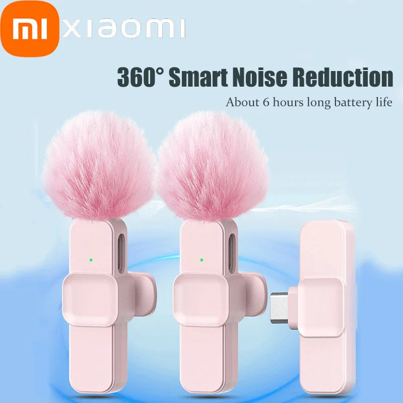 Xiaomi Pink Wireless Lavalier Microphone for iPhone Android PC Live Gaming Phone Portable Audio Video Recording Vlog Microphone