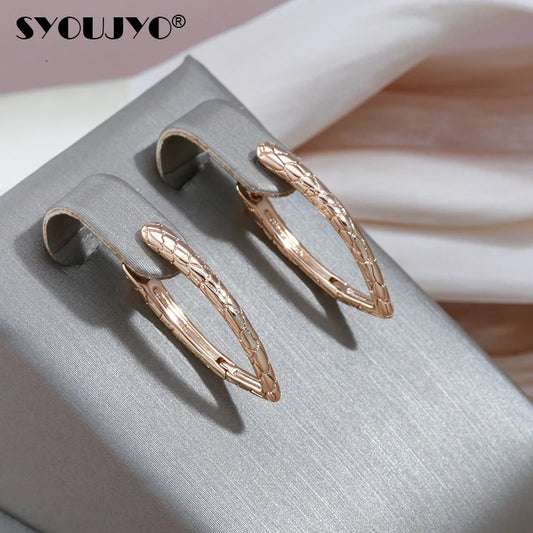 SYOUJYO V Shape Snake Scale 585 Rose Gold Color Clip Earrings For Women Simple Fine Jewelry Daily Easy Matching Drop Earring New