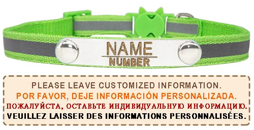 Reflective Cat Collar Custom Engraved ID Personalized with Bell Puppy Pet Breakaway Necklace Accessories Nameplate Collar