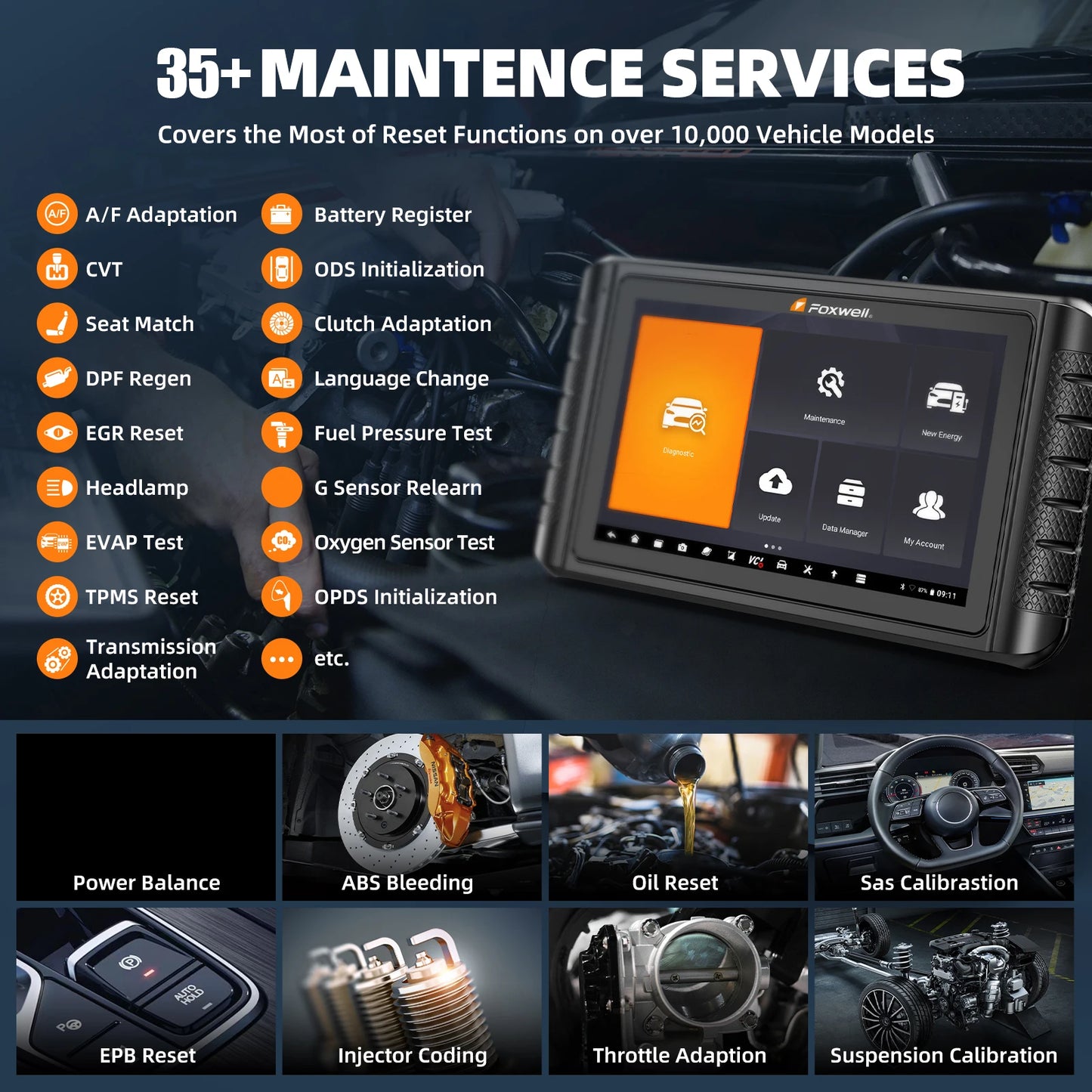 2025 FOXWELL Professional Car Scanner NT1009 Bidirectional Test Advanced ECU Coding 34+ Reset All System Diagnosis OBD2 Scanner