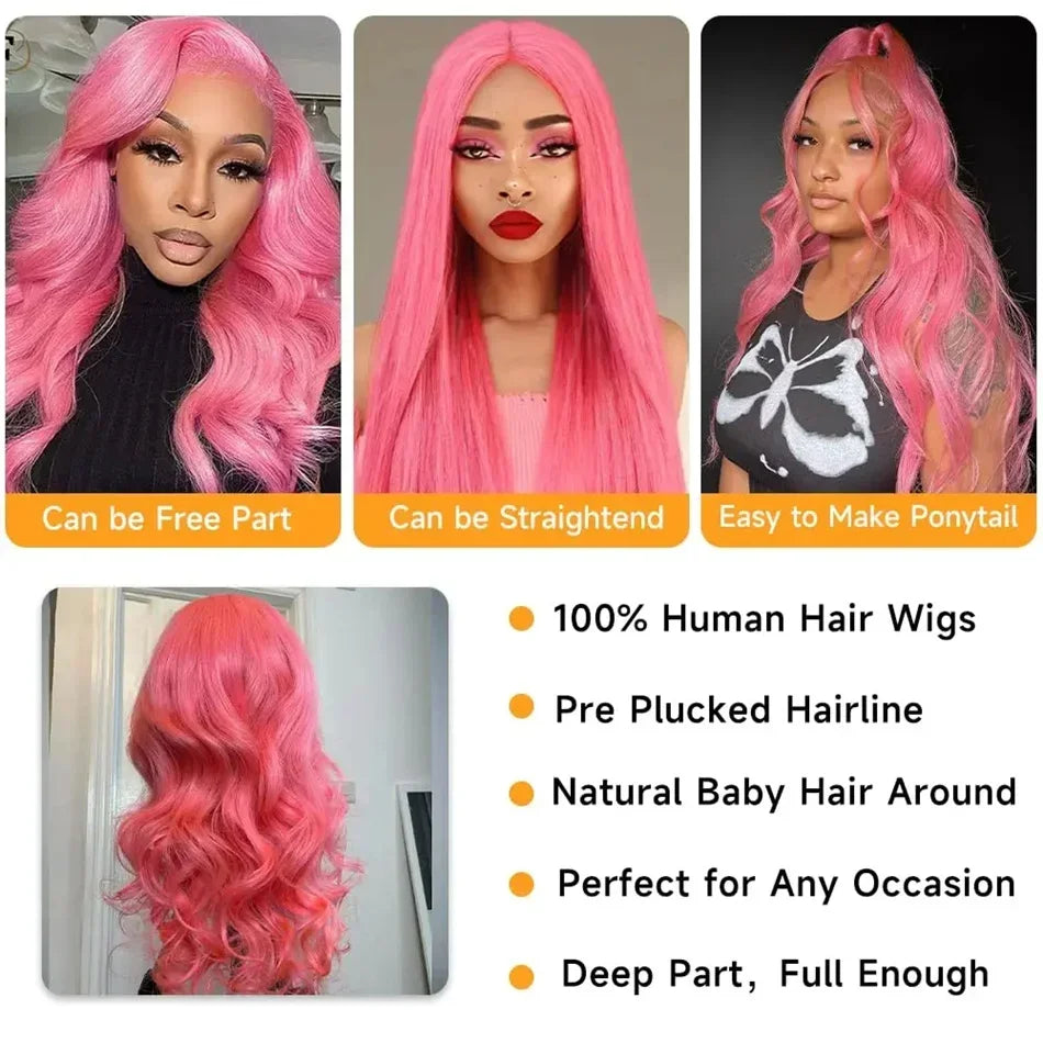 Light Pink Lace Front Wig Human Hair 13x6 Hd Transparent Lace Frontal Wig 13x4 Pink Colored Body Wave Human Hair Wigs For Women