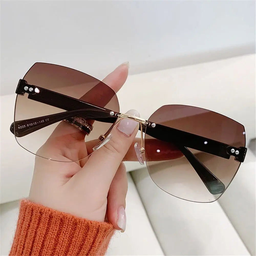 Brown Sunglasses Women Rimless Square Fashion Glasses Vintage Big Sunshades Shades For Zonnebril Dames Oculos De Sol Feminino