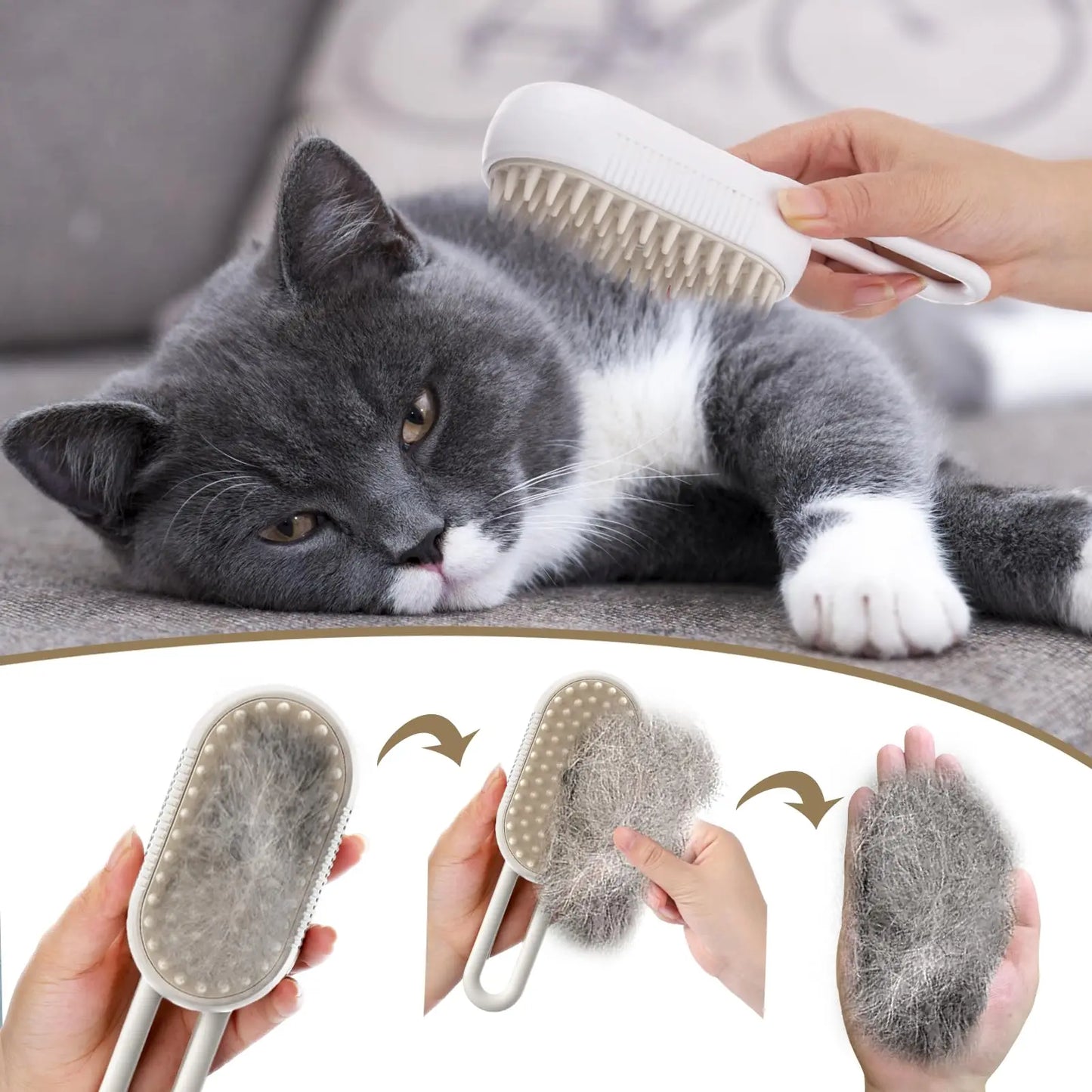 Steamy Cat Brush 3 in 1 Electric Anti-splashing Handle Cat Brush with Steam Spray for Massage Pet Grooming Comb Hair Removal