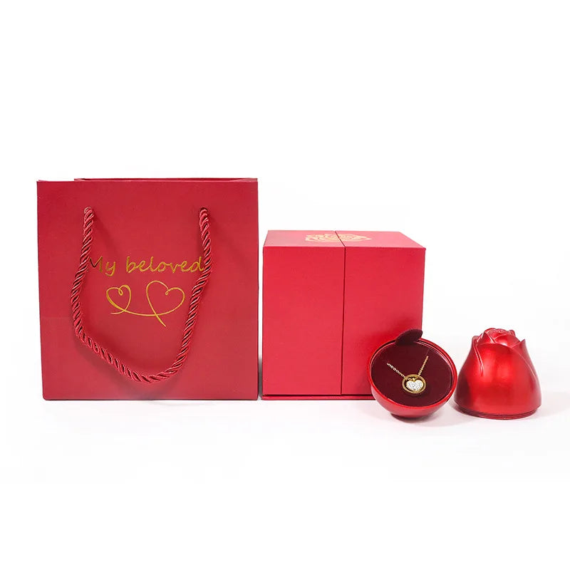New in Rose Jewelry Box for Necklace Pendant Valentine's Day Gift Organizer Plastic Plastic Paper Lifting Packaging Display Box
