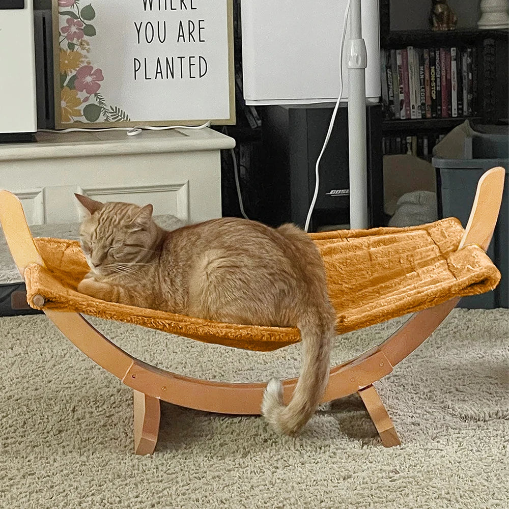 Luxury Cat Hammock Bed with Large Soft Plush Mat Pets Small Dog Anti Sway Attractive Sturdy Perch Wood Construction Cats Toys