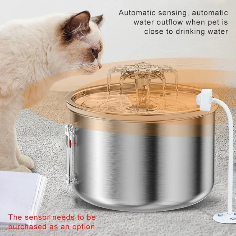 2L Capacity Stainless Steel Automatic Water Feeder Cat Fountain Filter for Dogs Rabbit Pet Smart Water Drinker Dispenser