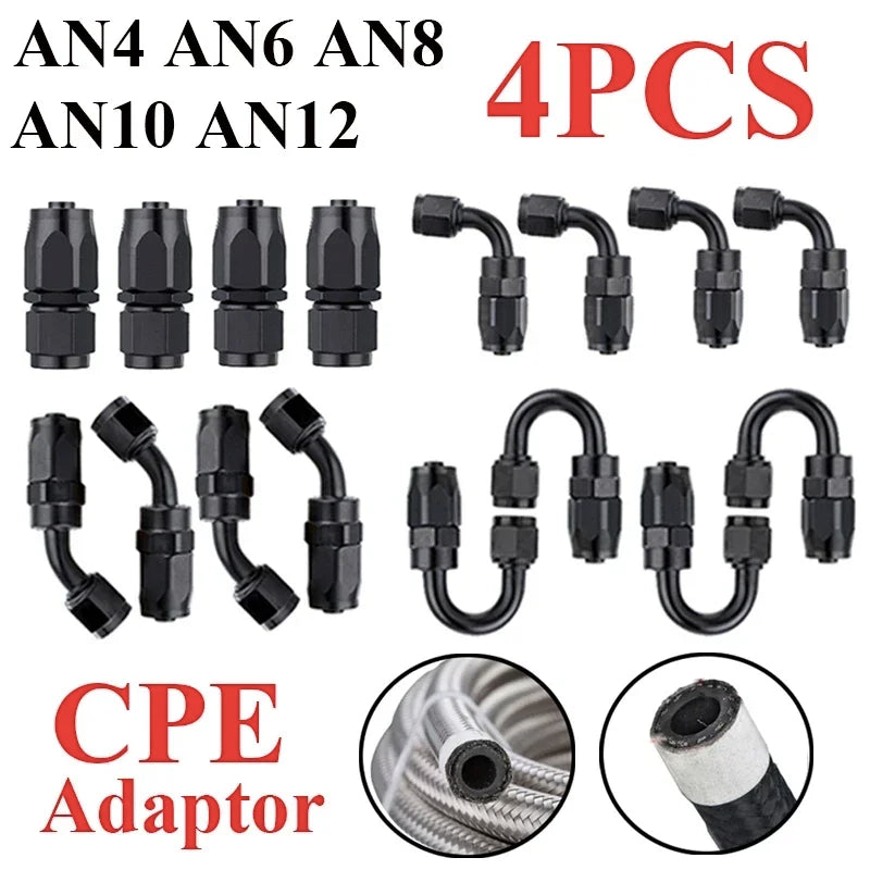 4X Universal AN4 AN6 AN8 AN10 AN12 Straight 45 90 120 180 Degree Oil Fuel Swivel Hose End Fitting Oil Hose End Adaptor Kit Black