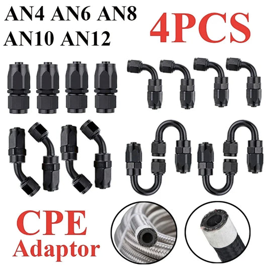 4X Universal AN4 AN6 AN8 AN10 AN12 Straight 45 90 120 180 Degree Oil Fuel Swivel Hose End Fitting Oil Hose End Adaptor Kit Black