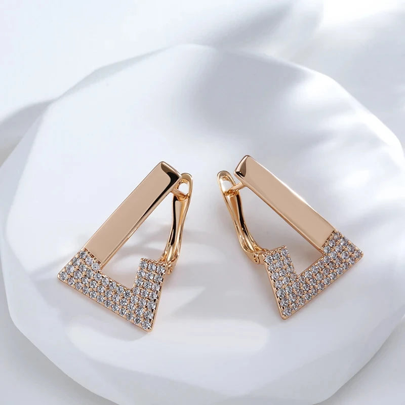 Wbmqda Fashion Geometric Drop Earrings For Women 585 Rose Gold Color With White Natural Zircon Daily Party Fine Jewelry Gifts