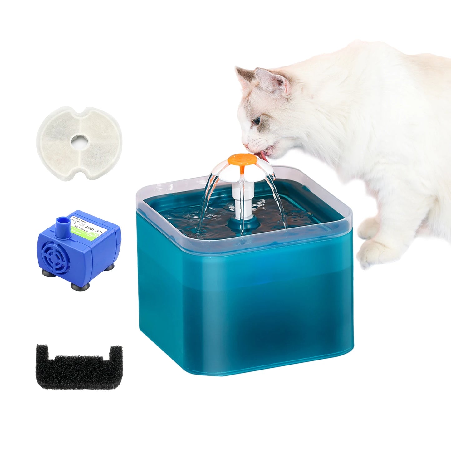 2L Cat Water Fountain 3 Water Modes Pet Fountain with LED Night Quiet Pump with 2 Cotton Filter for Cats and small Dogs