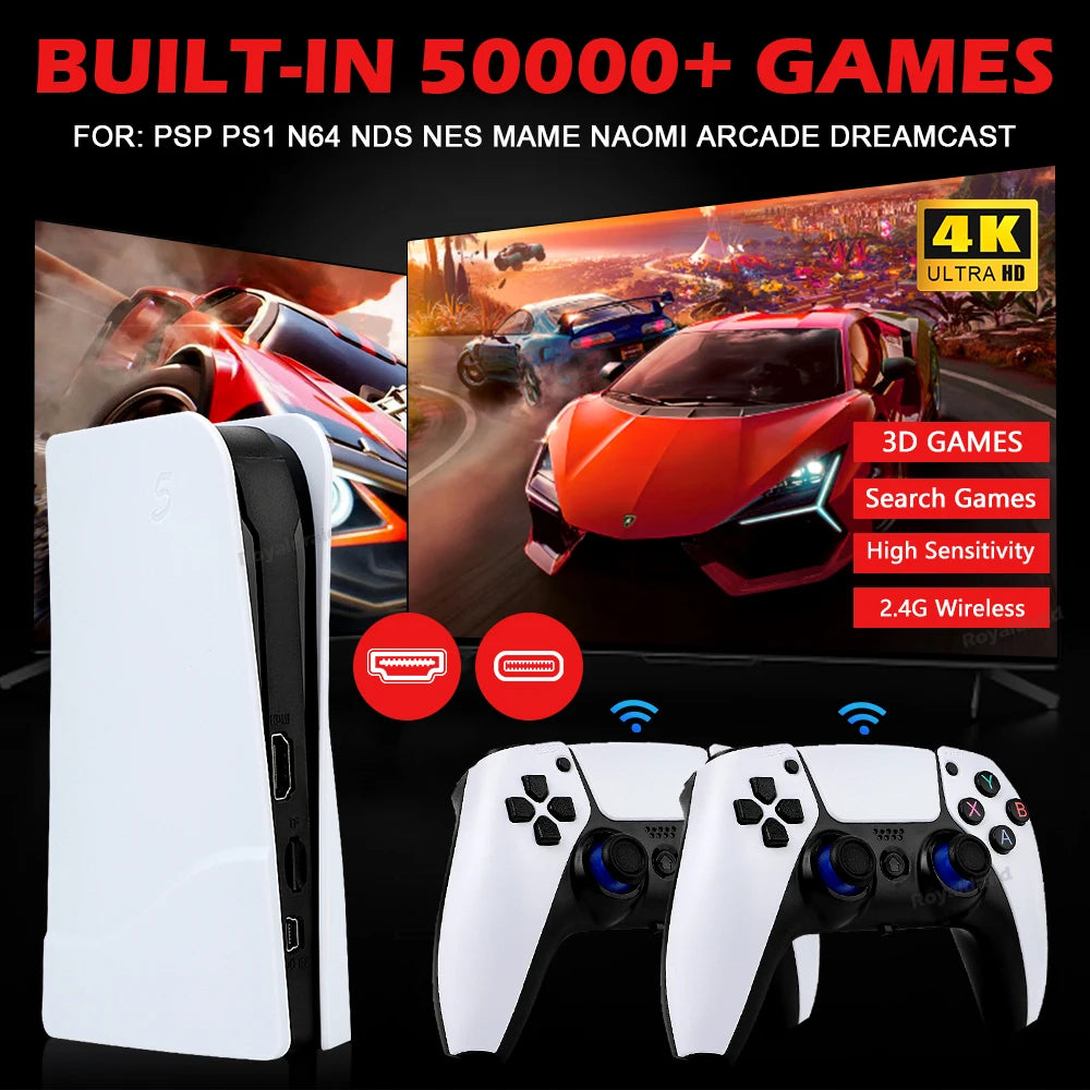 GB5 Video Game Console 256GB/128GB/64G 50000 + Retro Games HD TV Game Box 5 Two Gamepads For PS1/PPSPP/MAME Arcade Gaming Stick
