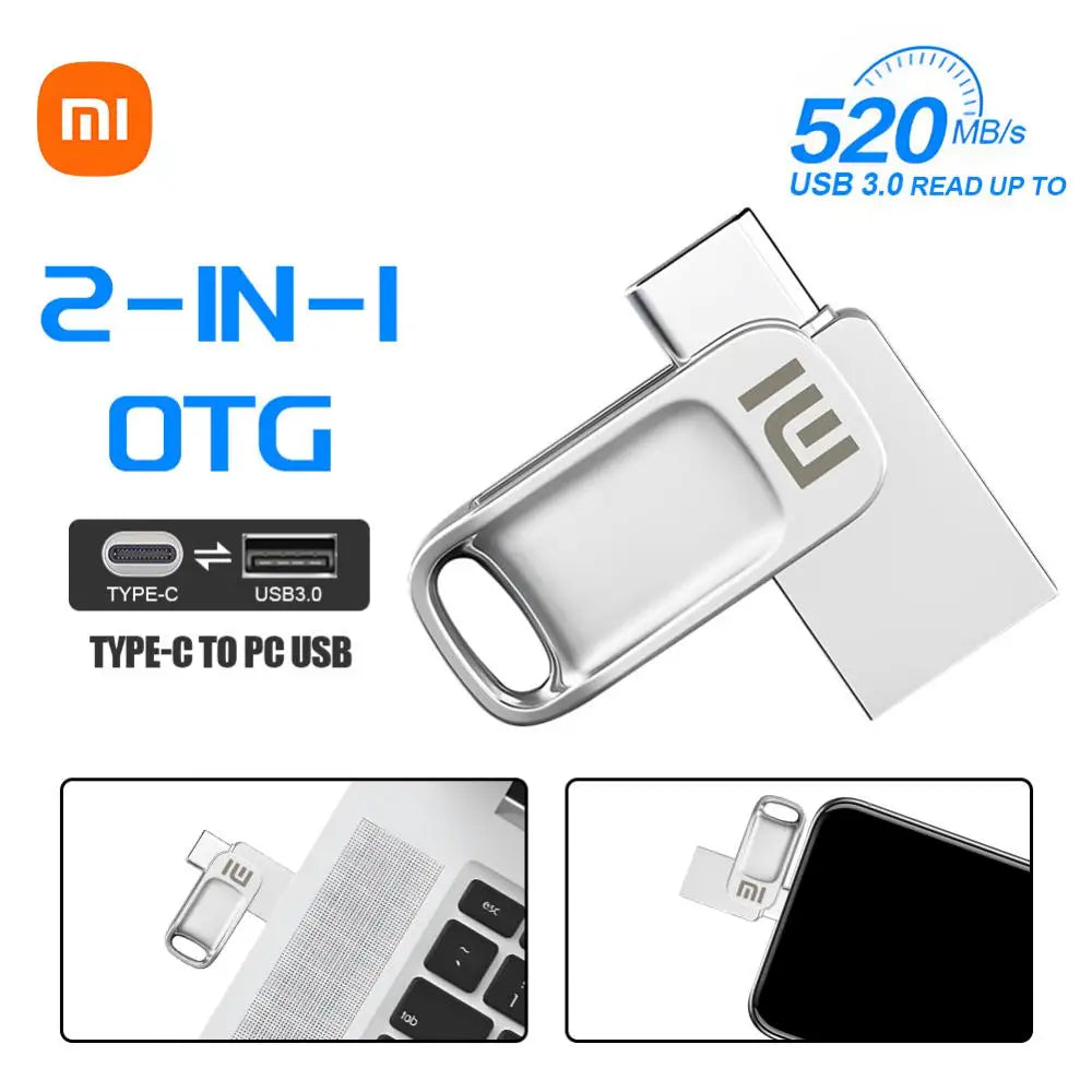 Xiaomi 2TB TYPE-C Pen Drive Metal Flash Drives U Disk 1TB PortableUSB 3.0 High Speed Waterproof USB Drives 512GB Memory Stick