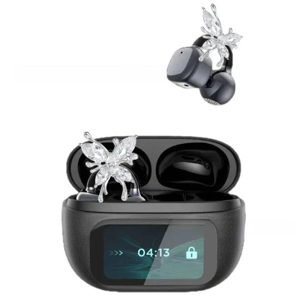 Butterfly Earrings Bluetooth 5.4 Headphone AI Translator Long Battery Life Touch screen Clip on Jewelry Earphones For Girls Gift