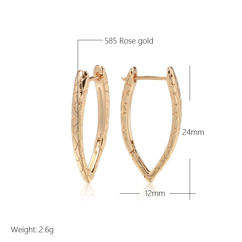 SYOUJYO V Shape Snake Scale 585 Rose Gold Color Clip Earrings For Women Simple Fine Jewelry Daily Easy Matching Drop Earring New