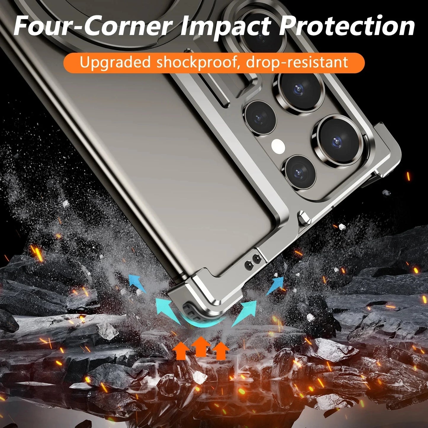 Ring Stand Magnetic Phone Case For Samsung Galaxy S24 S23 Ultra Plus Galaxy Metal Bumper With Finger Ring Holder Phone Cover