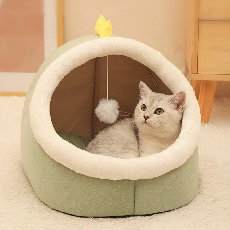 Cat Bed House For Indoor Winter Warm Deep Sleep Comfort Pet Basket Cozy Little Mat With Ball Small Dog Kitten Accessories