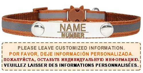 Reflective Cat Collar Custom Engraved ID Personalized with Bell Puppy Pet Breakaway Necklace Accessories Nameplate Collar