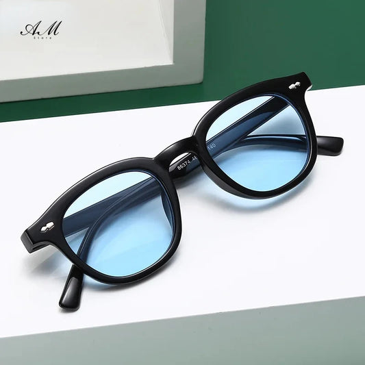 Round Vintage Sunglasses Women Brand Designer Sun Glasses Female Retro Fashion Rivet  Eyewear Black Mirror Oculos De Sol