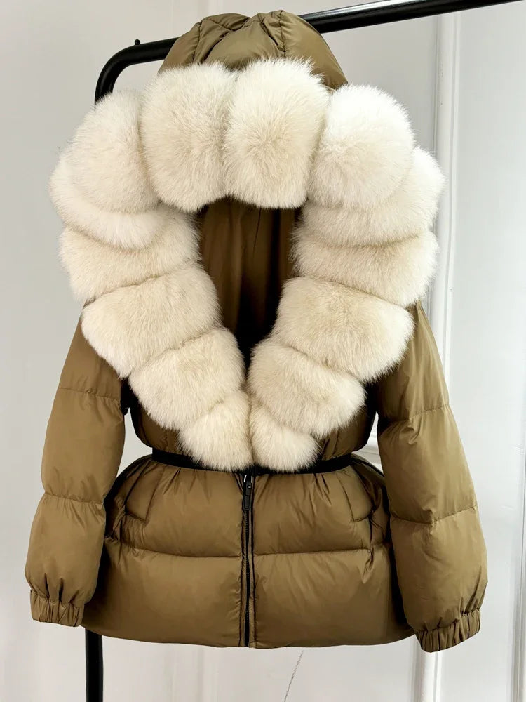 2025 Winter Puffer Jacket Women Real Fox Fur Hooded Thick Warm 90% White Duck Down Coat Female Parkas Waterproof