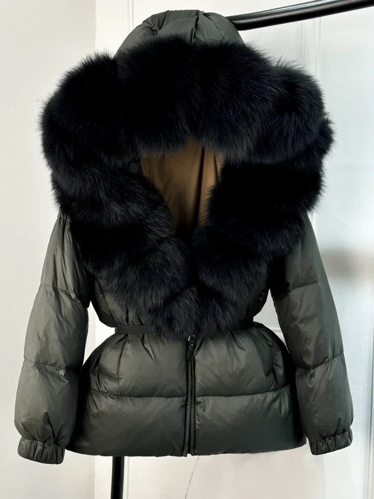 2025 Winter Puffer Jacket Women Real Fox Fur Hooded Thick Warm 90% White Duck Down Coat Female Parkas Waterproof