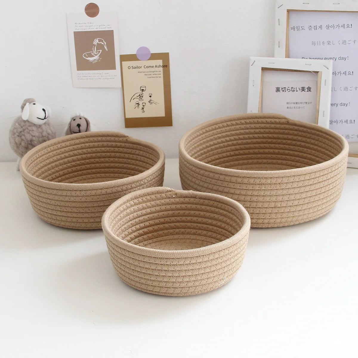 Handmade Woven Storage Basket Cotton Rope Child Toy Storage Vegetable Rope Bins For Toys Towels Blankets Nursery Kids Room