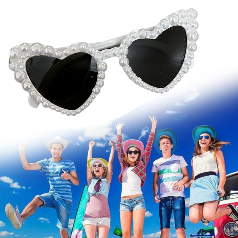 Wedding Party Pearl Frame Sunglasses for Bride Adult Carnivals Taking Photo Glasses Seaside Party Heart Frame Sunglasses T8NB