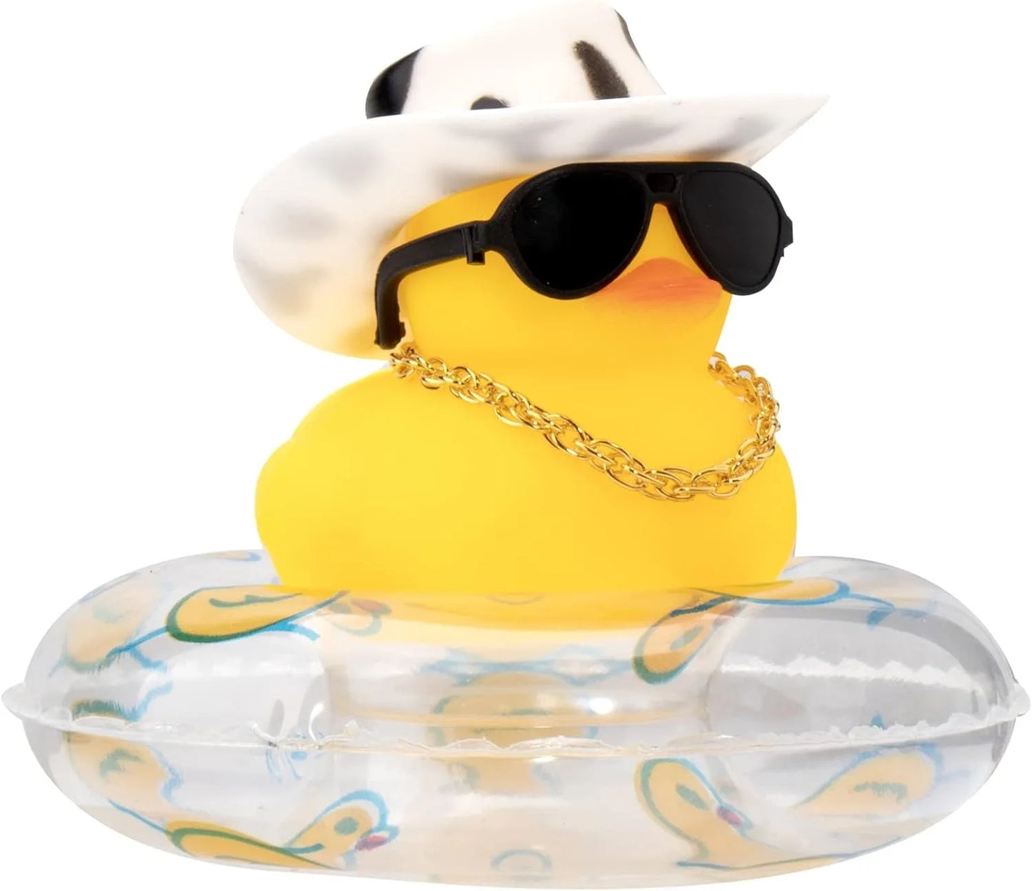 Cowboy Duck Car Dashboard Decorations Rubber Duck  with Cool Accessories Mini Swim Ring Sun Hat Sunglasses Scarf or Necklace