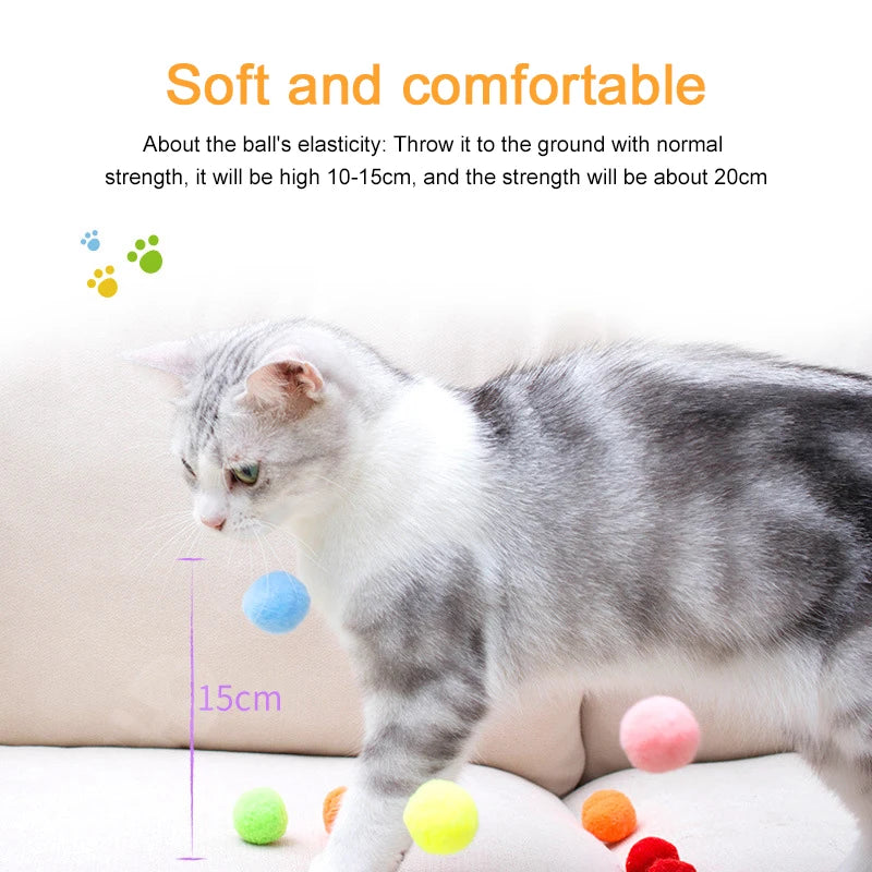 0.98in Cat Toys Launch Training Stretch Plush Ball Interactive Creative Colorful Kitten Pom Pom Cat Toy Ball Pet Accessories