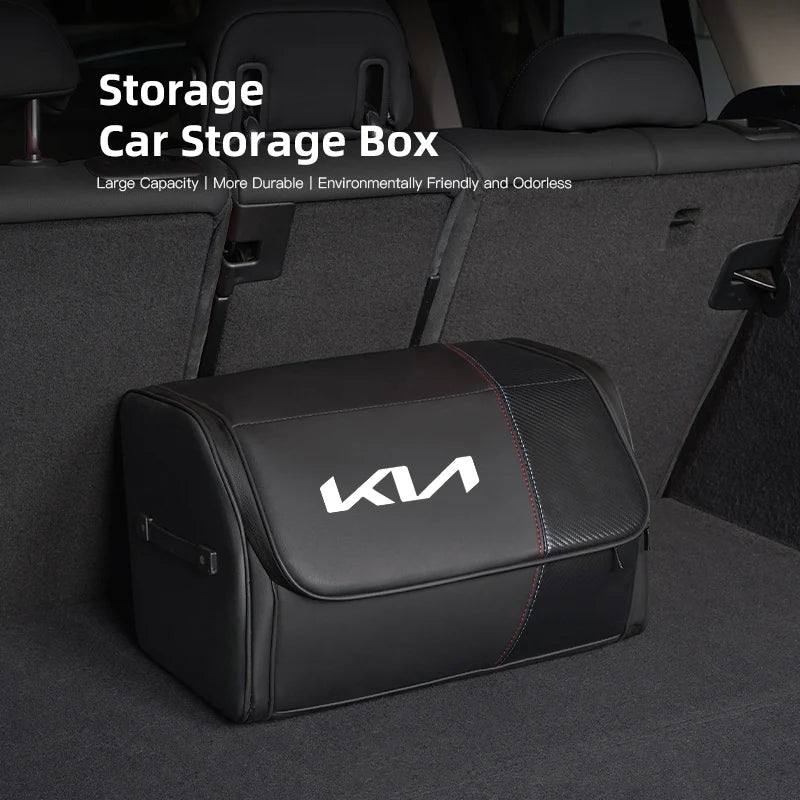 KIA Car High-capacity Leather Storage Bag Car Trunk Organizing Box For KIA EV6 Stinger RIO Sorento Picanto Ceed Borrego Syros K4