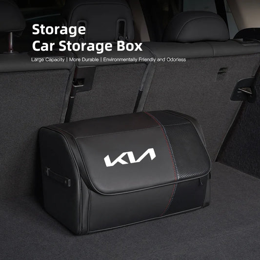 KIA Car High-capacity Leather Storage Bag Car Trunk Organizing Box For KIA EV6 Stinger RIO Sorento Picanto Ceed Borrego Syros K4
