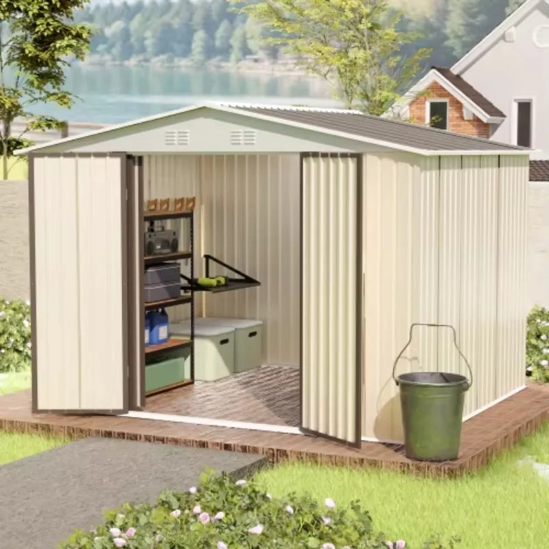 Outdoor Storage Shed 6 X 8 FtWholesale Tool Shed Metal Storage Garden Shed with Door & Lock for Patio Storage Brown