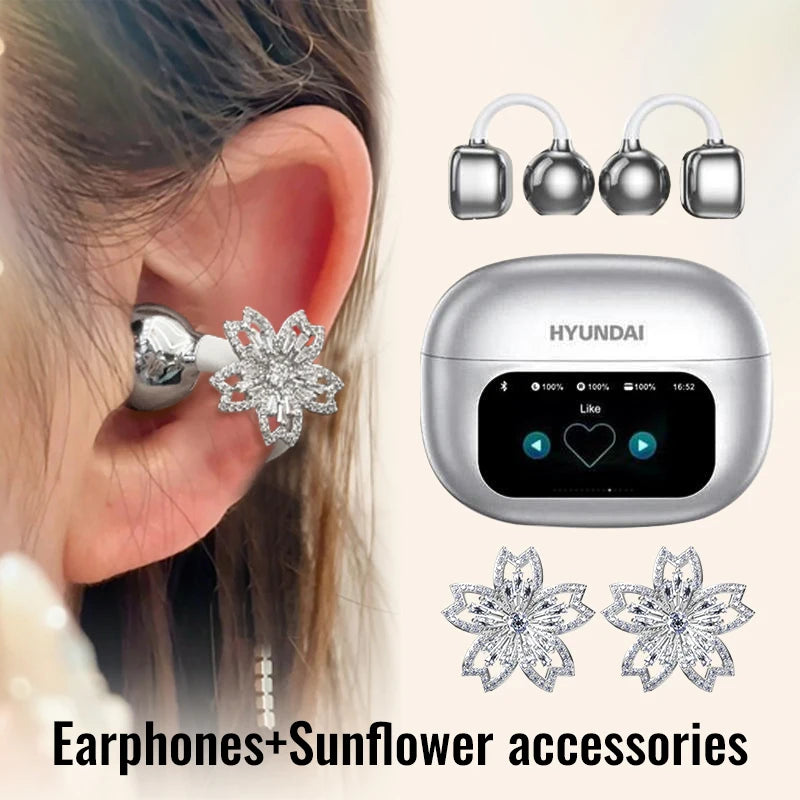 HYUNDAI HY-C02 Ear Clip Screen Display Earphones Wireless Bluetooth Headphones  Mic High Sound Stereo Sound Earbuds