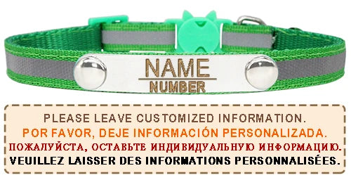 Reflective Cat Collar Custom Engraved ID Personalized with Bell Puppy Pet Breakaway Necklace Accessories Nameplate Collar