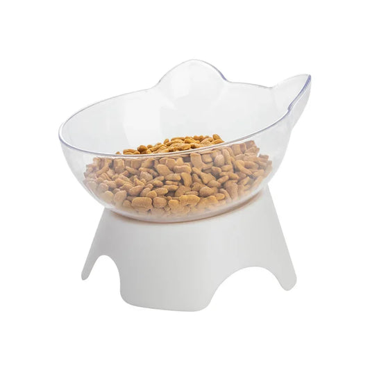 Cat Feeding Bowl Transparent Plastic Pet Food Water Feeder Bowl Raised Stand Inclination Mouth Feeding Bowl Kitten Supplies