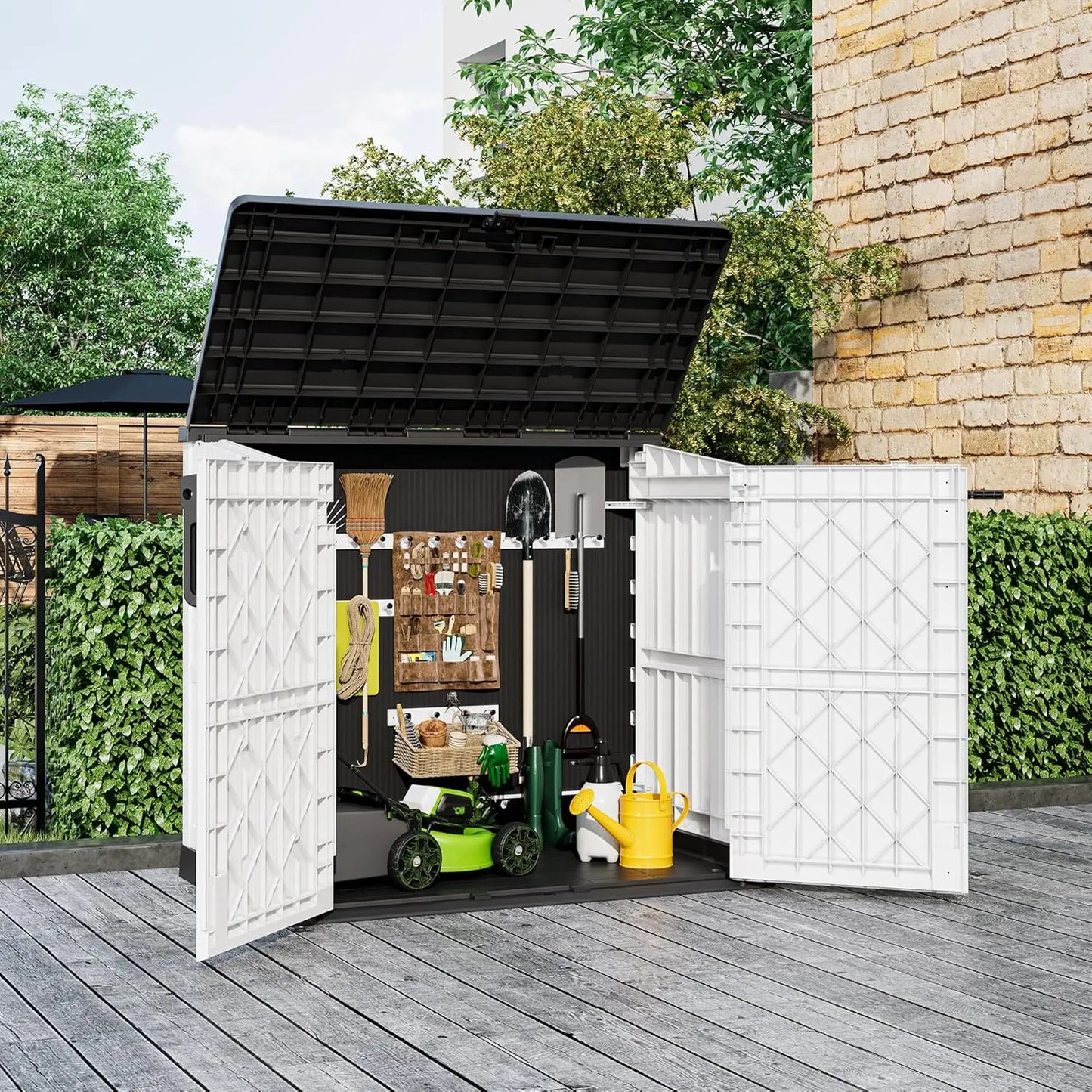 Outdoor Storage Cabinet 36 Cu Ft with Lockable Doors, Portable Horizontal Resin Storage Shed -Easy to Assemble,, Custom