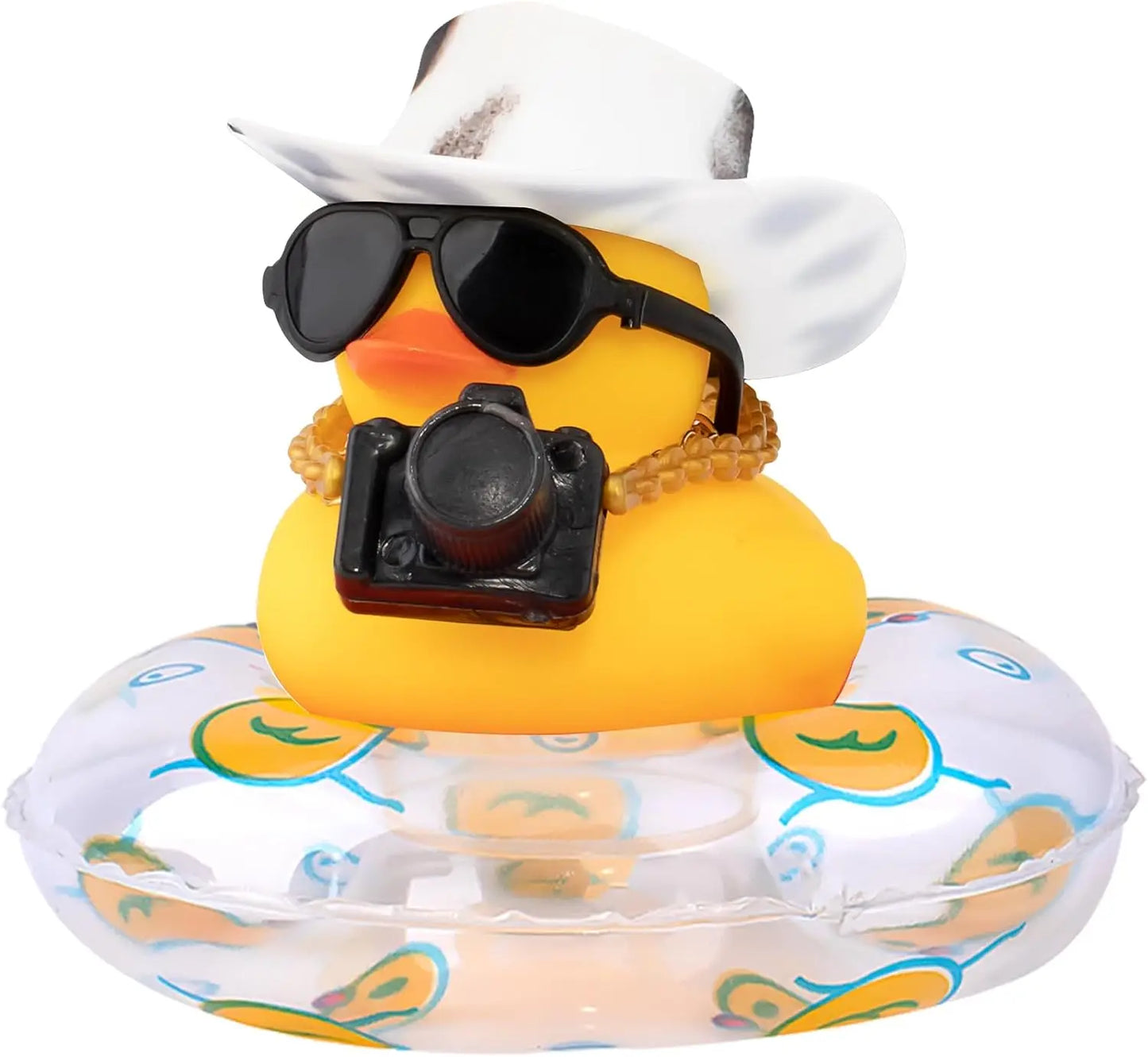 Rubber Duck Dashboard Decorations Camera Duck Car Accessories for Car Ornament with Mini Hat Swim Ring Necklace and Sunglasses