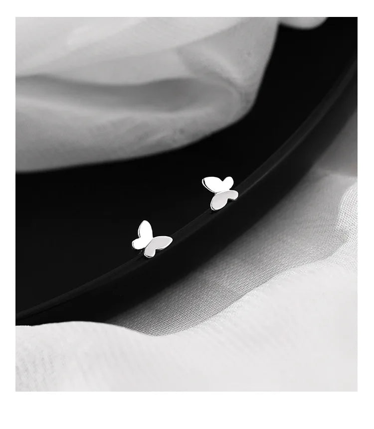 925 Sterling Silver Cute Mini Butterfly  Small Stud Earrings Children Girl Simple Romantic Piercing Jewelry Accessories