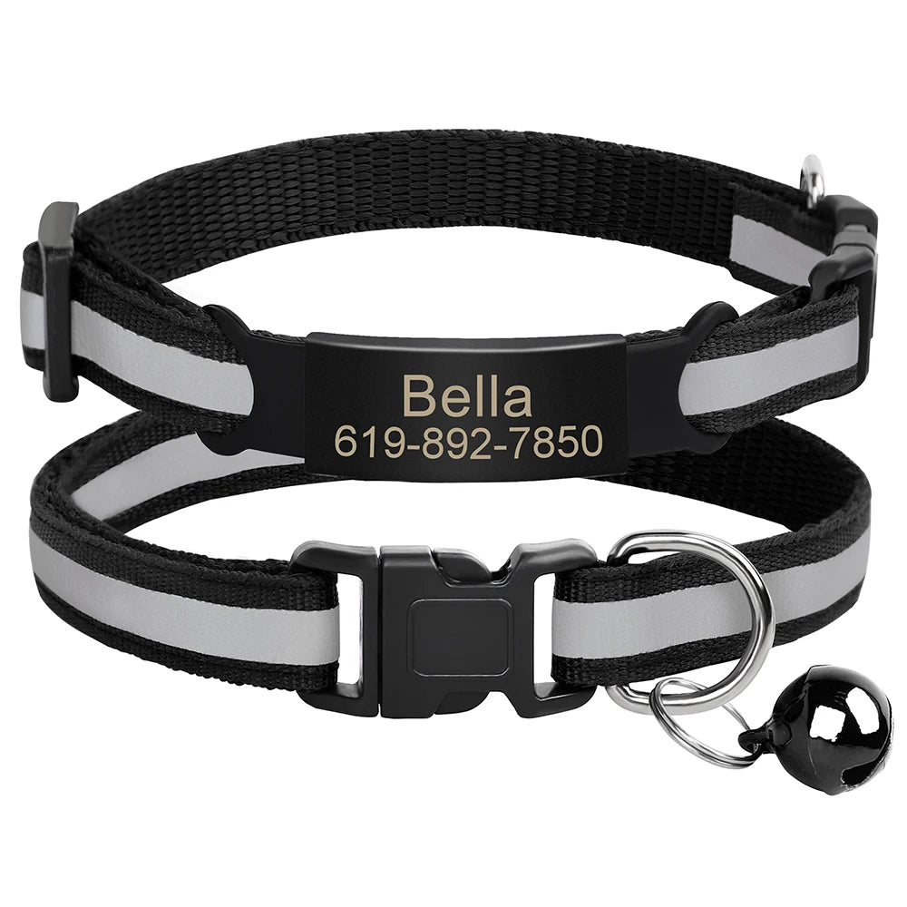 Reflective Cat Collar Engraved Safe Cats Kitten Collars with Bell Puppy Pet Necklace Accessories for Cat Small Dog Chihuahua