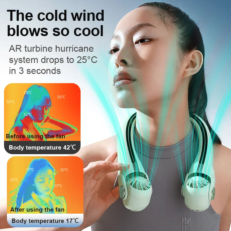 Xiaomi New Wearable Neck Fan Portable Air Conditioner USB Rechargeable High Power Bladeless Turbine Fan Suitable for Outdoor