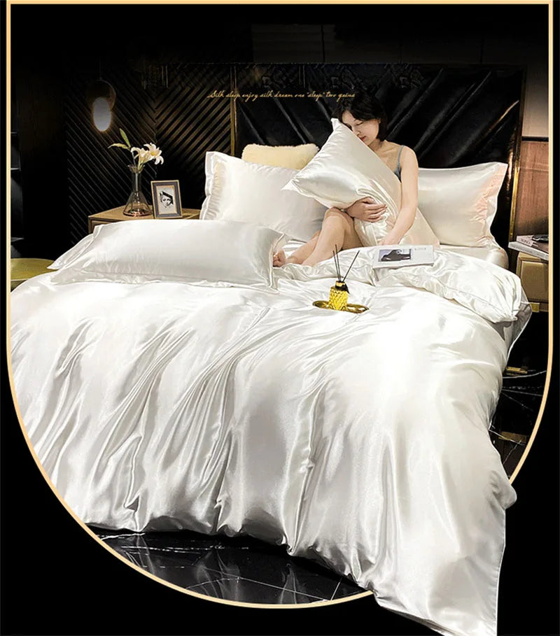 blending Mulberry Silk Bedding Set Silky High-end Queen Size Duvet Cover Set with Fitted Sheet Luxury Bedding Sets King Bed Sets