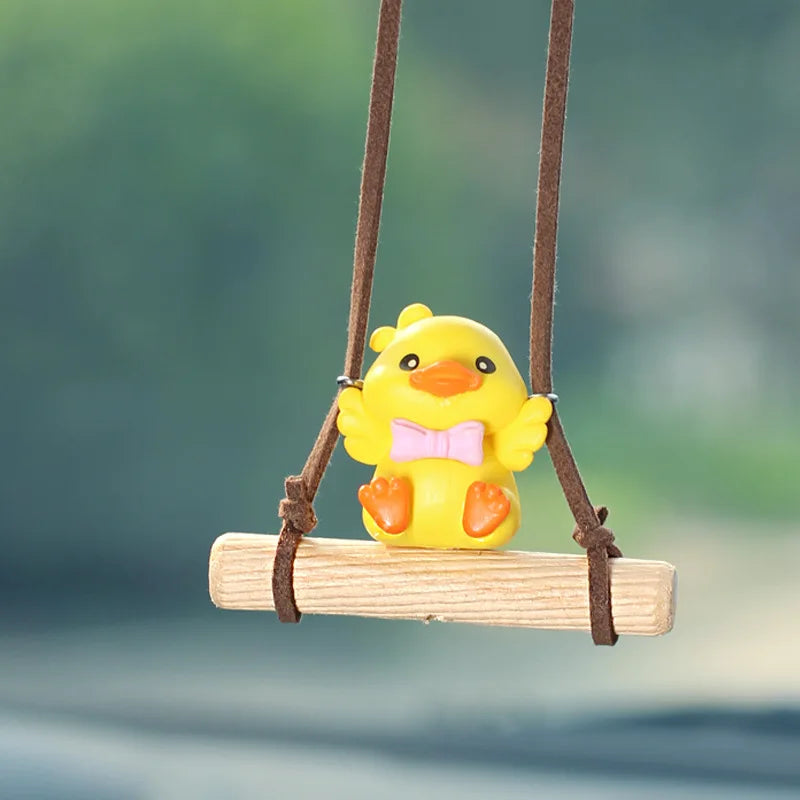 Anime Figure Swing Duck Model Decor Little Yellow Duck Auto Rearview Mirror Hanging Pendant Cute Car Ornaments Accessories Gifts