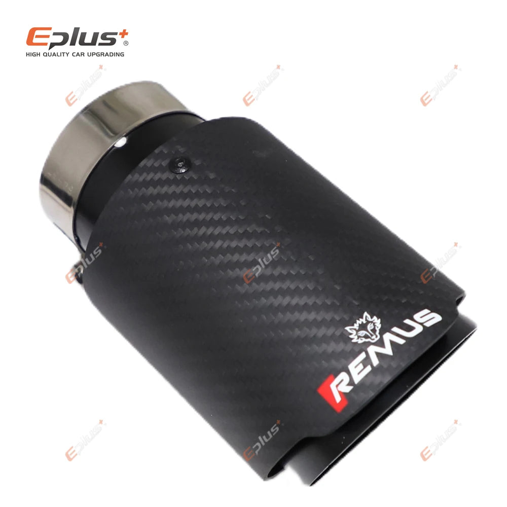 REMUS Car Matte Carbon Fiber Muffler Tip Exhaust System Pipe Mufflers Nozzle Universal Straight Stainless Black Auto Parts