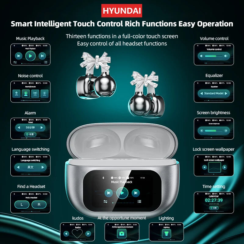 HYUNDAI HY-C02 Ear Clip Screen Display Earphones Wireless Bluetooth Headphones  Mic High Sound Stereo Sound Earbuds