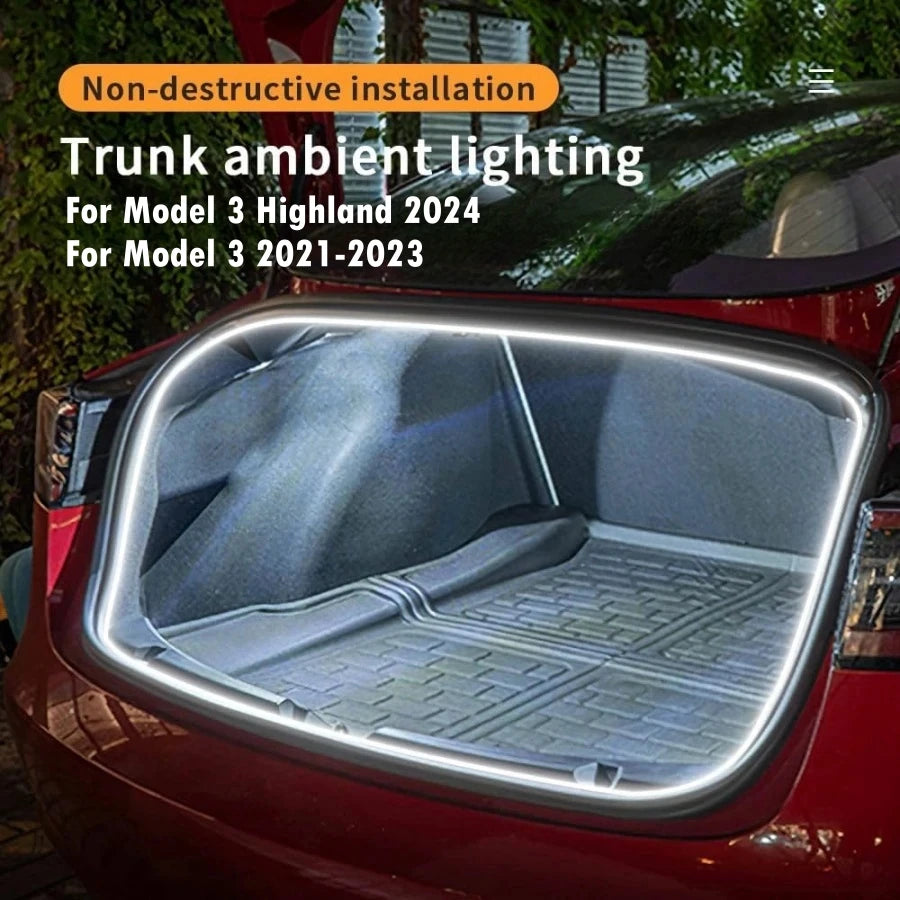 For Tesla Model 3 2021-2024 Highland LED Rear Trunk Cargo Light Interior Decoration Lights Model 3 Accessories Waterproof Lamp