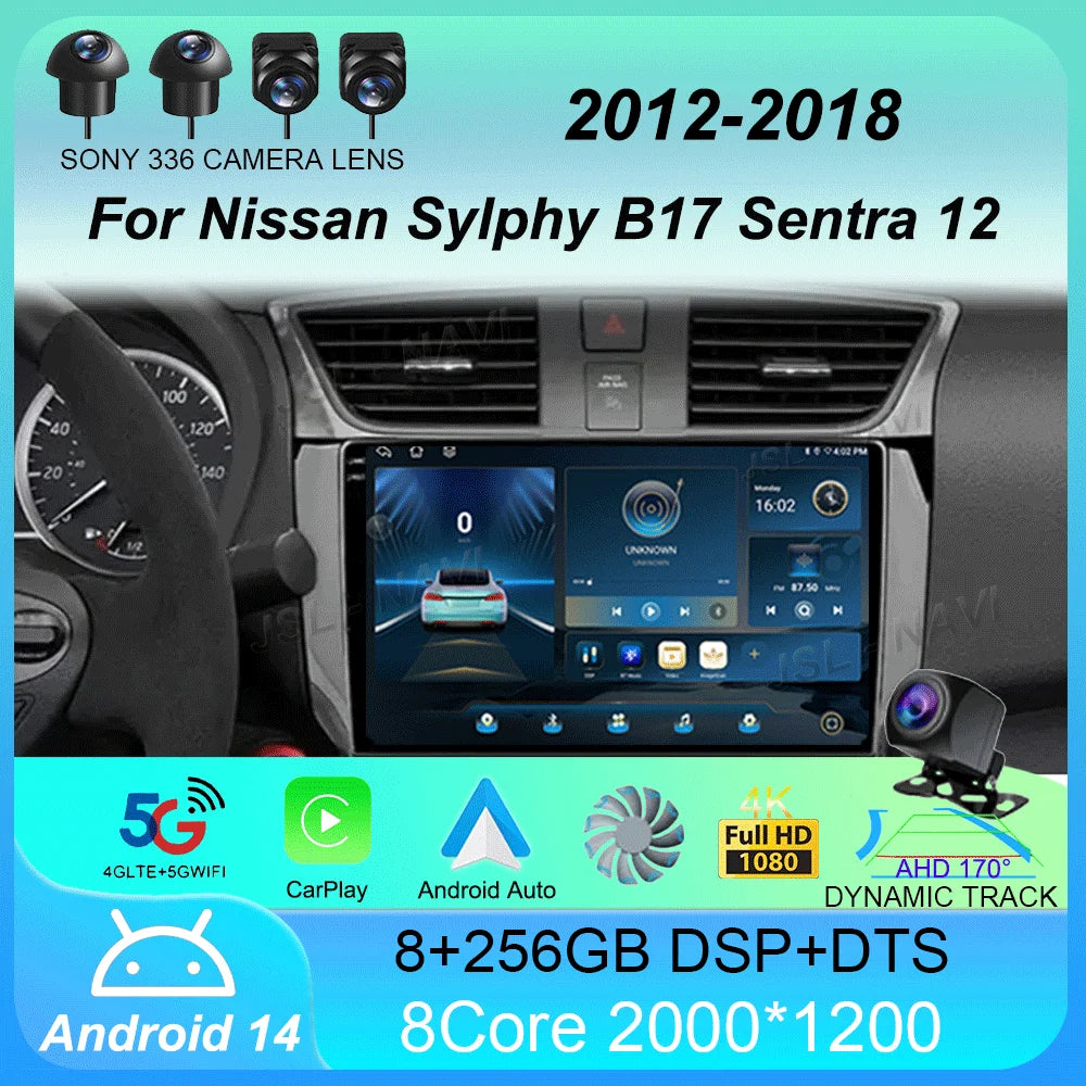 Car Radio Android 14 Carplay Auto For Nissan Sylphy B17 Sentra 12 2012 2013 2014-2018 GPS Multimedia Video Player Stereo 2din 4G