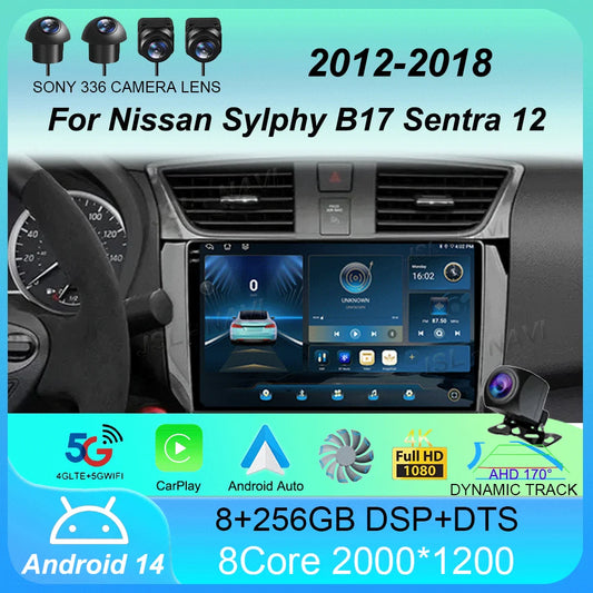 Car Radio Android 14 Carplay Auto For Nissan Sylphy B17 Sentra 12 2012 2013 2014-2018 GPS Multimedia Video Player Stereo 2din 4G